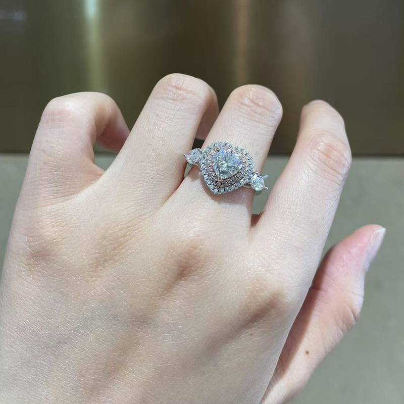 心形Women's RingS925银镀白金定制选款主石Moissanite1.2ct/副石高碳钻